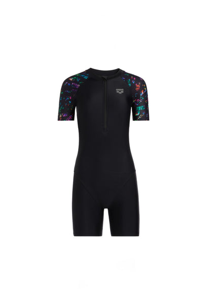Arena Blossom Short Sleeve Front Zip Flat Leg Bodysuit 女士連體泳衣